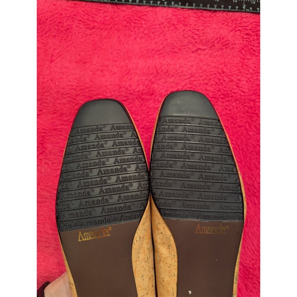 Amanda Women's Size 12M "Iona" Pumps Faux Cork Gold Metallic Block Heel Shoes - Picture 6 of 7